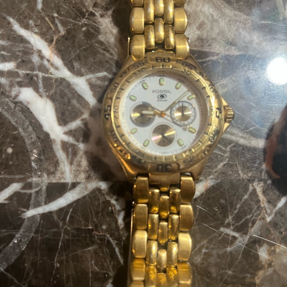 Fossil Gold Chronograph Watch with White Dial